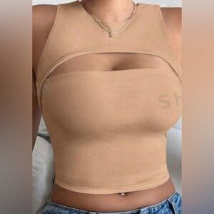 Hollow Out Short Tank Top (Apricot)